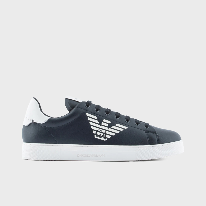 EMPORIO ARMANI 阿玛尼 男士皮革徽标印花休闲运动鞋 黑色 X4X554 XF663 00120