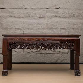 清 红木透雕灵芝纹画桌