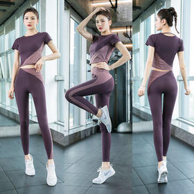 瑜伽服套装女夏季薄款速干健身服上衣专业跑步运动训练服紧身短袖