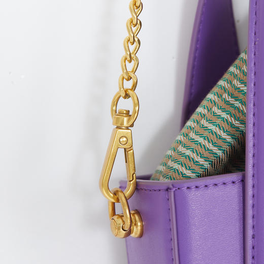 谜底2022夏新款质感优雅凹造型质感PU拼接织物单肩包女222MQ0921 商品图3