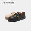 千百度女鞋春秋珍珠扣饰乐福鞋豆豆鞋平底小皮鞋通勤舒适 A23182823 商品缩略图4