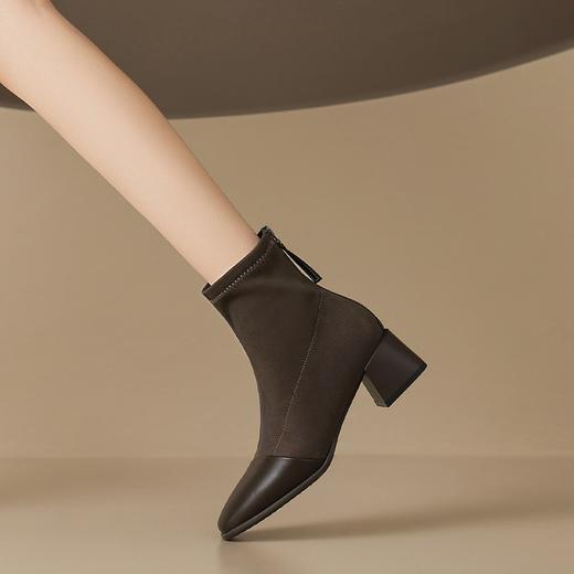 ZHR中跟短靴女2022秋冬新款韩版方头粗跟女靴百搭加绒保暖瘦瘦靴 商品图7