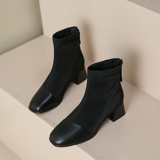 ZHR中跟短靴女2022秋冬新款韩版方头粗跟女靴百搭加绒保暖瘦瘦靴 商品图6