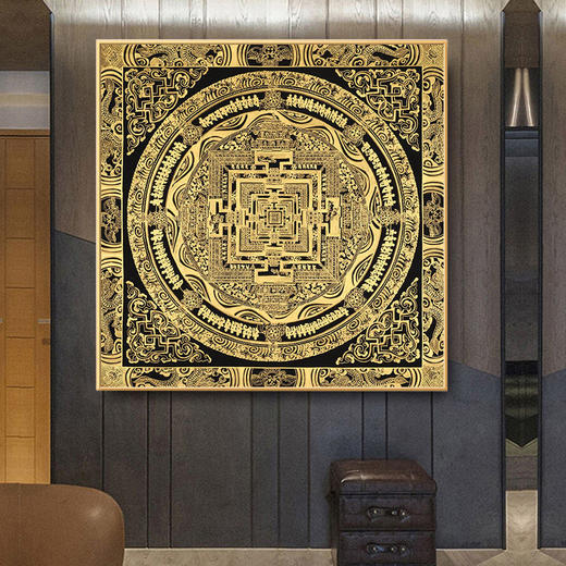 中式唐卡六字真言装饰画心经挂画客厅玄关西藏坛城中堂背景墙壁画 商品图3