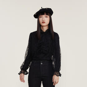 谜底蕾丝上衣女2022冬季新款高级复古维多利亚式上衣女224GS1659