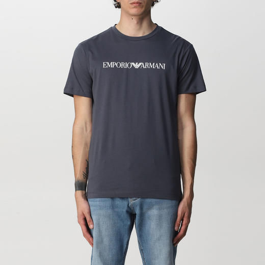 EMPORIO ARMANI 阿玛尼 男士棉质字母徽标印花圆领短袖T恤 深灰色 8N1TN5 1JPZZ 0929 商品图0