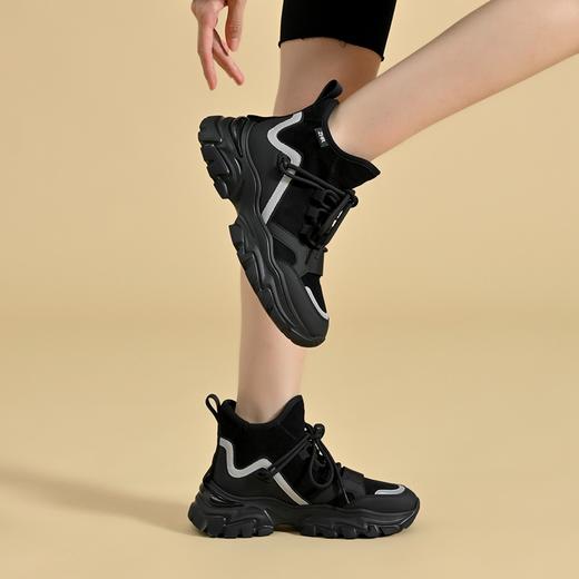 ZHR黑色老爹鞋女2022冬新款加绒保暖百搭炸街厚底高帮休闲运动鞋 商品图4