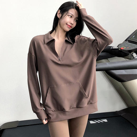 跃牌【禅语梵心系列】宽松半拉链健身长袖外套 无胸垫FX2101（不带胸垫） 商品图0