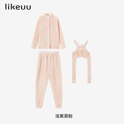 likeuu珊瑚绒兔子造型家居服套装儿童公主风秋冬睡衣可外穿 商品图4
