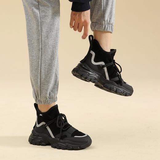 ZHR黑色老爹鞋女2022冬新款加绒保暖百搭炸街厚底高帮休闲运动鞋 商品图9
