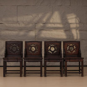 清 红木嵌云石背屏椅成堂（一堂四只）