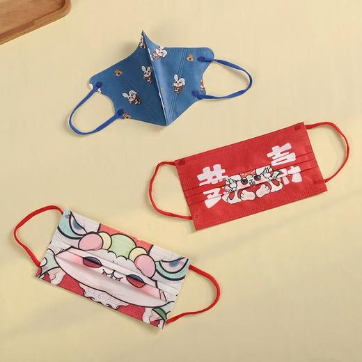 【兔年限定款！吉祥喜庆颜值3D口罩】成人/儿童口罩一次性3D立体口罩，婴幼儿亲肤三层印花过年红口罩 商品图6