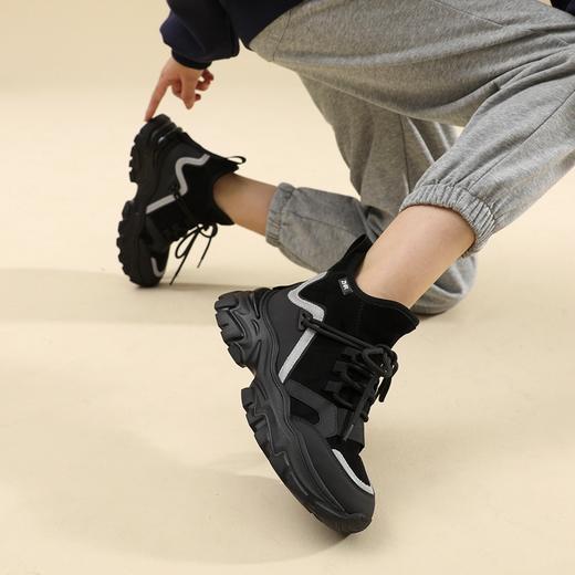 ZHR黑色老爹鞋女2022冬新款加绒保暖百搭炸街厚底高帮休闲运动鞋 商品图7