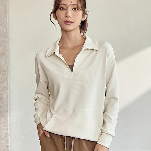 跃牌【禅语梵心系列】宽松半拉链健身长袖外套 无胸垫FX2101（不带胸垫） 商品图0