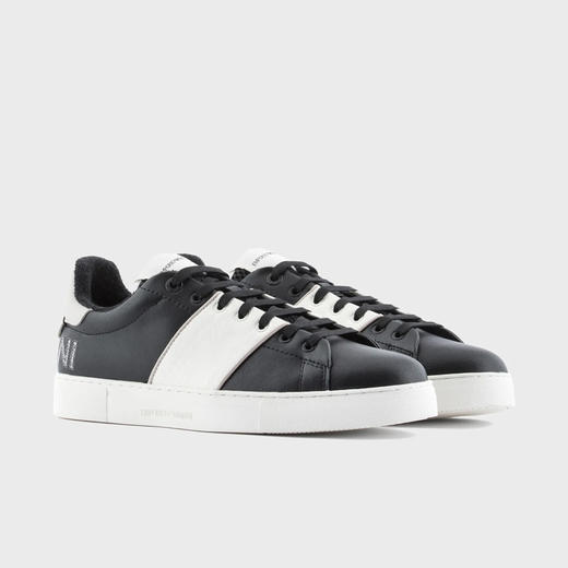 EMPORIO ARMANI 阿玛尼 男士对比色条纹皮革休闲运动鞋 混色 X4X597 XN603 S174 商品图1