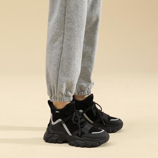 ZHR黑色老爹鞋女2022冬新款加绒保暖百搭炸街厚底高帮休闲运动鞋 商品图6