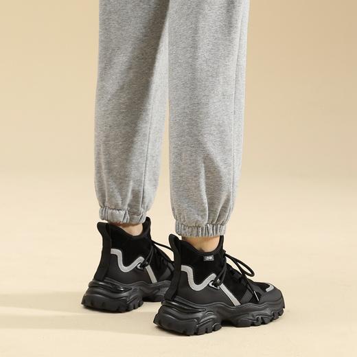 ZHR黑色老爹鞋女2022冬新款加绒保暖百搭炸街厚底高帮休闲运动鞋 商品图11