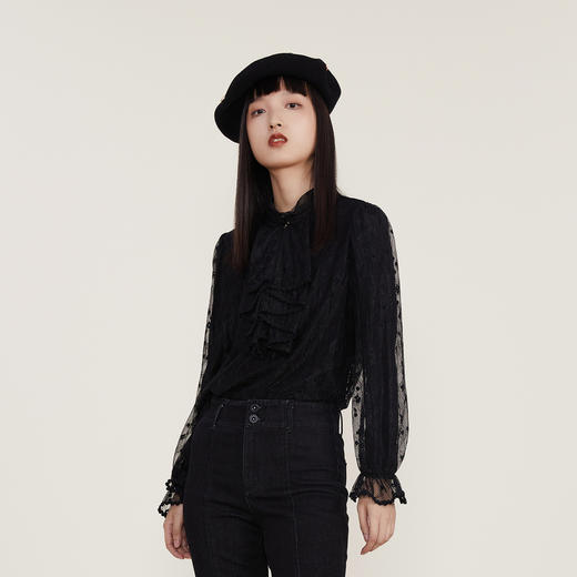 谜底蕾丝上衣女2022冬季新款高级复古维多利亚式上衣女224GS1659 商品图1