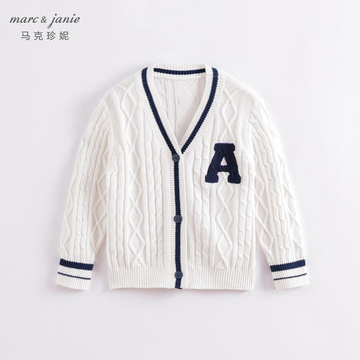 马克珍妮春装新款 男女童学院风字母V领针织开衫230128 商品图0