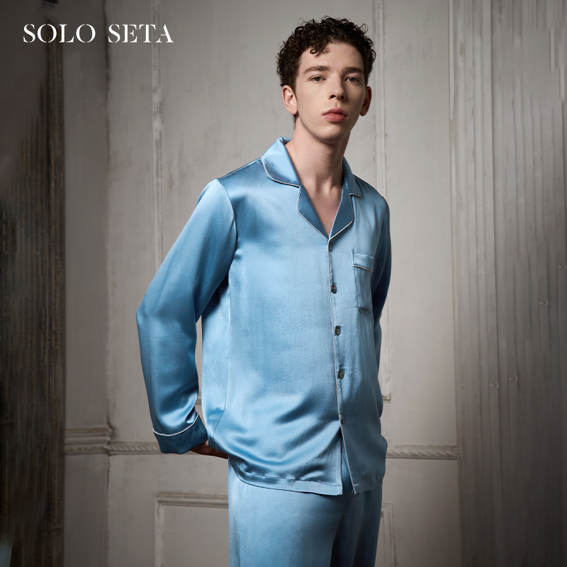 Solo seta22姆米真丝睡衣男长袖桑蚕丝家居服丝绸高级感纯色