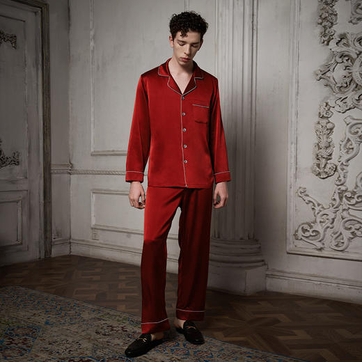 Solo seta22姆米真丝睡衣男长袖桑蚕丝家居服丝绸高级感纯色 商品图3