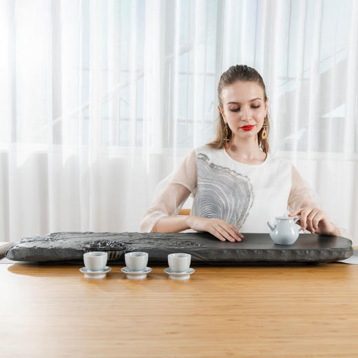 石金道创意乌金石茶盘简约排水家用石材茶海复古茶台大号石头茶具 商品图3