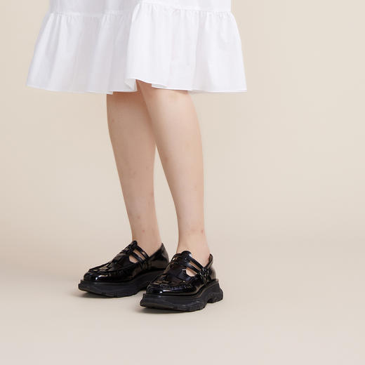 MIIDII谜底2022春新款厚底松糕单鞋法式学院风牛皮编织221MX0443 商品图1