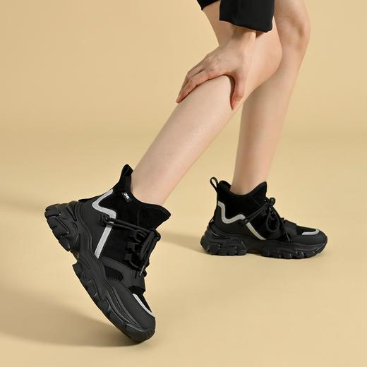 ZHR黑色老爹鞋女2022冬新款加绒保暖百搭炸街厚底高帮休闲运动鞋 商品图5