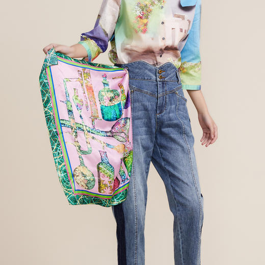 MIIDII谜底2022春新款100%桑蚕丝两用头巾真丝小方巾女221MQ0401 商品图2