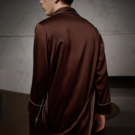 Solo seta22姆米真丝睡袍男长袖中长款桑蚕丝丝绸家居服素色 商品图4