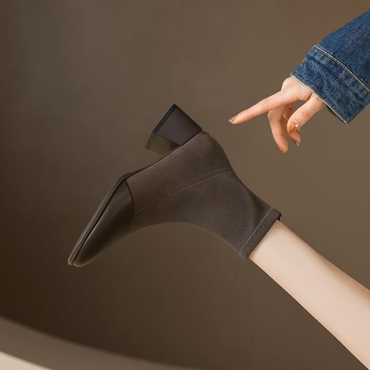 ZHR中跟短靴女2022秋冬新款韩版方头粗跟女靴百搭加绒保暖瘦瘦靴 商品图9