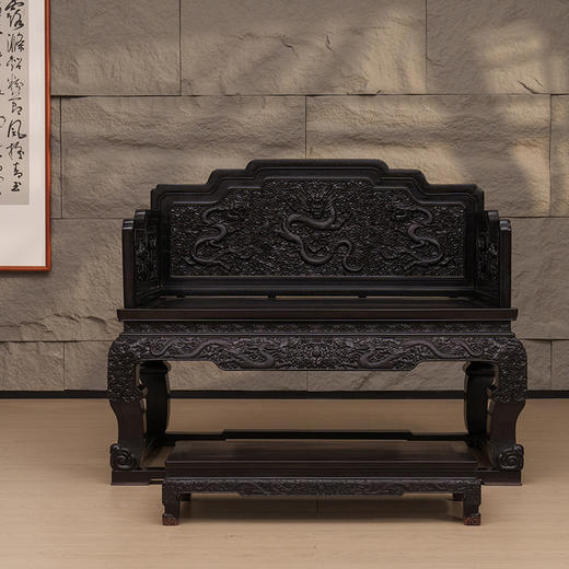 紫檀满雕云龙纹三围屏宝座 商品图0