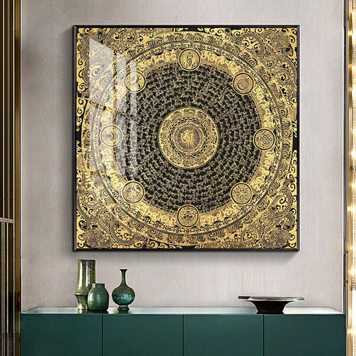 中式唐卡六字真言装饰画心经挂画客厅玄关西藏坛城中堂背景墙壁画 商品图1