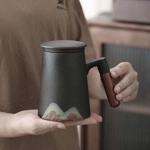 远山陶瓷马克杯带过滤泡茶杯茶水分离水杯办公带盖个人专用杯定制 商品图5