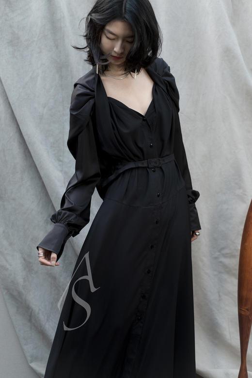 Palmer Harding 黑色披肩领腰带连衣裙 商品图4