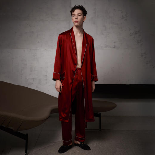 Solo seta22姆米真丝睡袍男长袖中长款桑蚕丝丝绸家居服素色 商品图2