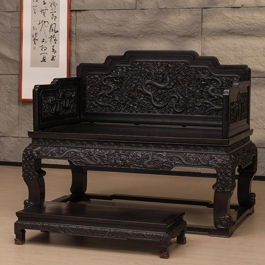 紫檀满雕云龙纹三围屏宝座 商品图4