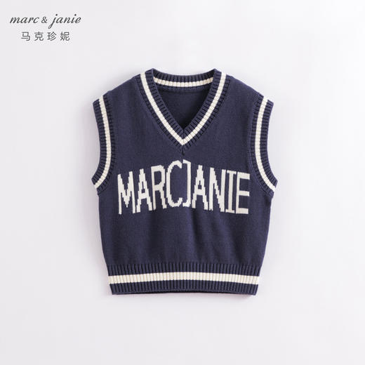 马克珍妮春装新款 男女童学院风字母V领针织马甲230191 商品图2