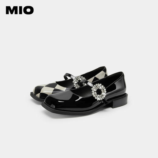 MIO米奥春季英伦风舒适低跟浅口单鞋花朵钻饰甜酷复古玛丽珍女鞋M231430104 商品图4