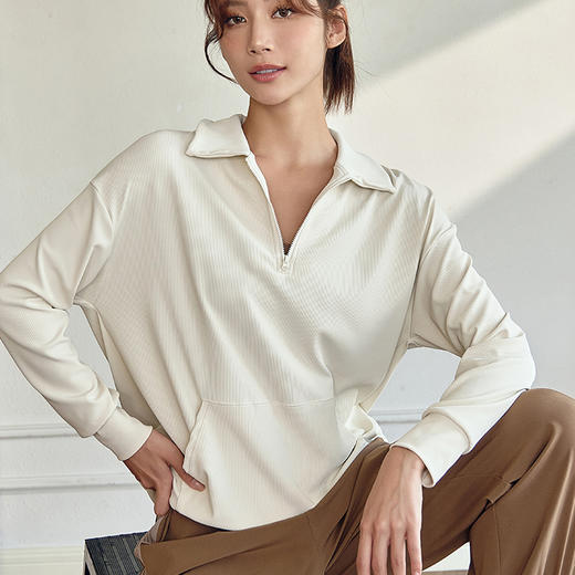 跃牌【禅语梵心系列】宽松半拉链健身长袖外套 无胸垫FX2101（不带胸垫） 商品图2