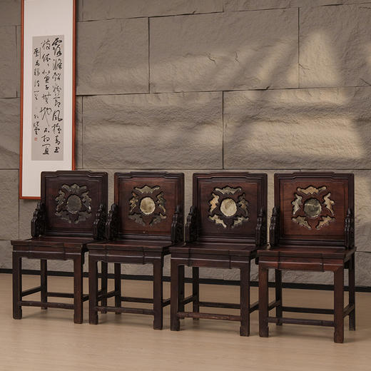 清 红木嵌云石背屏椅成堂（一堂四只） 商品图4