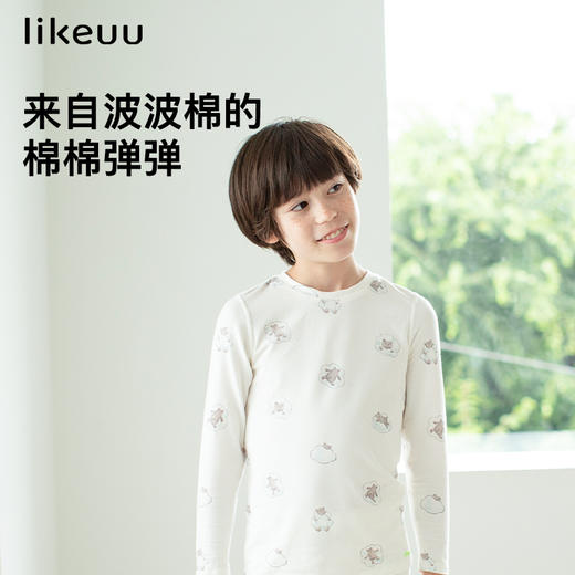 ubras旗下likeuu儿童家居服男女童春秋款云朵小熊满印圆领睡衣套 商品图0