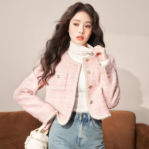 西遇粉色小香风外套女新款法式名媛风气质短款开衫上衣11721384 商品图4