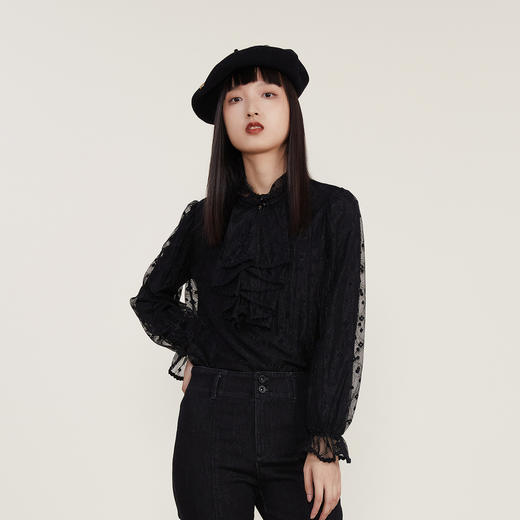 谜底蕾丝上衣女2022冬季新款高级复古维多利亚式上衣女224GS1659 商品图3
