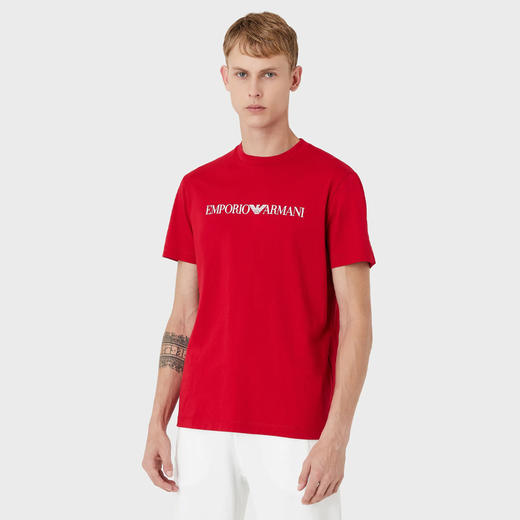 EMPORIO ARMANI 阿玛尼 男士棉质字母徽标印花圆领短袖T恤 红色 8N1TN5 1JPZZ 0343 商品图1
