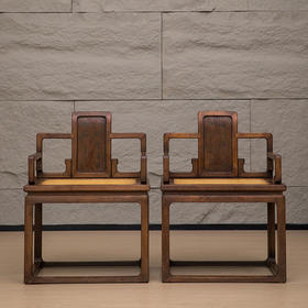 清 红木诗文矮背扶手椅（一对）