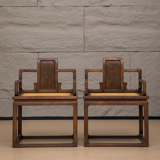 清 红木诗文矮背扶手椅（一对） 商品图0