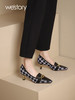 westory拼接质感棋盘格细高跟鞋2022春季新款方头拼色单鞋S22AE54031 商品缩略图0
