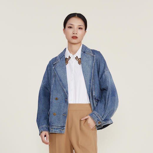 谜底2022冬季新款牛仔宽松外套女西装领复古时尚大廓形224MW1621 商品图0