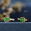 18K玫瑰金和田玉（碧玉）葫芦镶钻耳扣/单面葫芦5*7mm/苹果绿 商品缩略图0